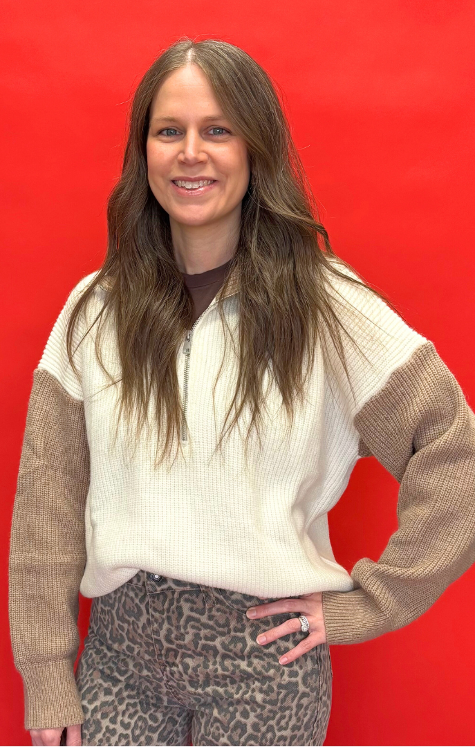 Color Block Half-Zip Pullover Sweater - Ivory/Taupe