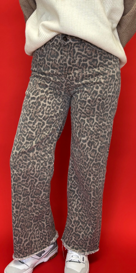 Leopard High-Waist Wide-Leg Jeans